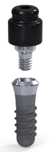 An example of an implant with screw and locator attachment made by Straumann