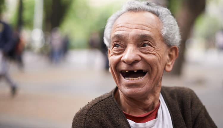As we age, it is normal to begin to loose our own natural teeth. Though we then need dentures, it is still important to continue to practice good steps to keep our remaining natural teeth and healthy gums so our dentures fit well Elderly man with some of his own natural teeth missing
