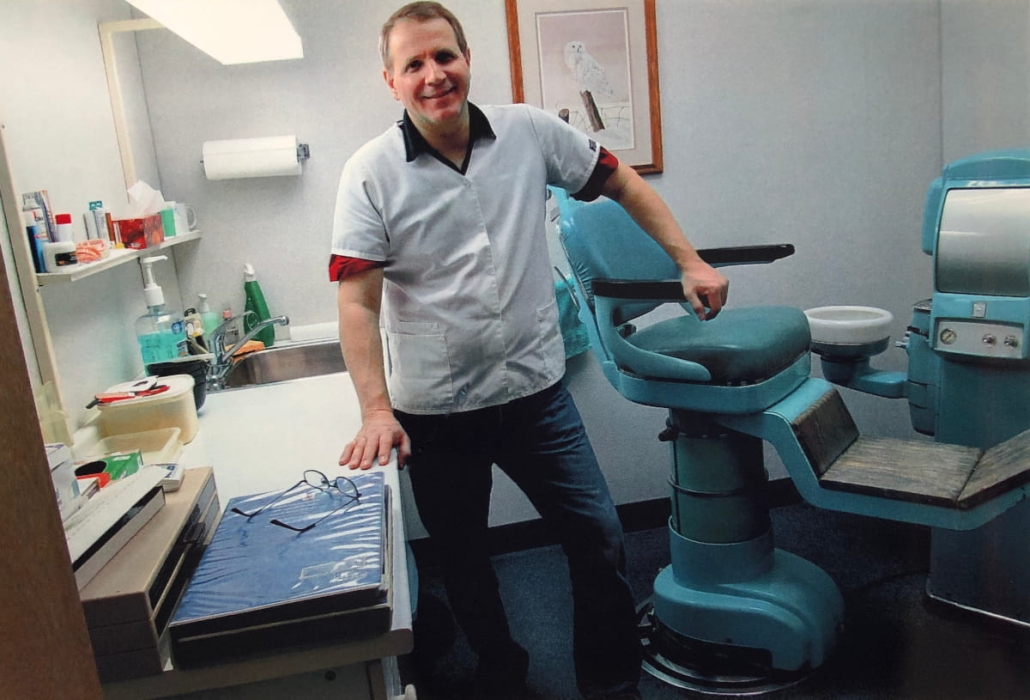 Denturist Tim Schankula with dental chair
